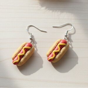 Mustard Hotdog Dangle - Handmade Earrings - Hypoallergenic